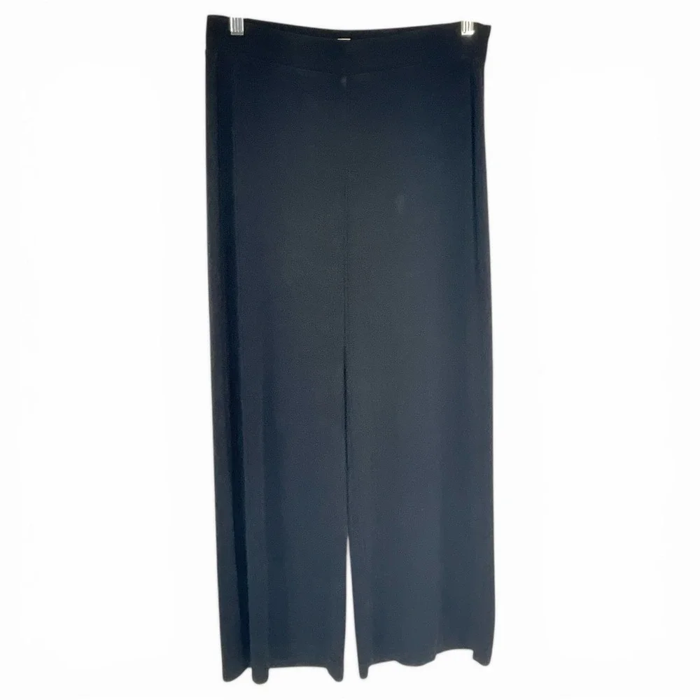 Chicos Travelers Black Wide Leg Pull On Pants Sz 1‎ S US 10 Acetate Spandex